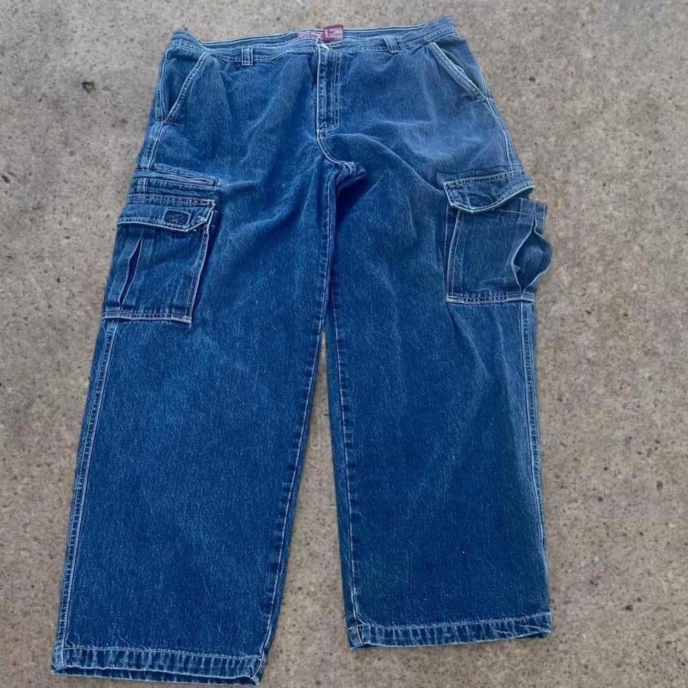Vintage Y2K Faded Glory Baggy Wide Leg Carpenter Denim Jeans Blue Mens 40x32